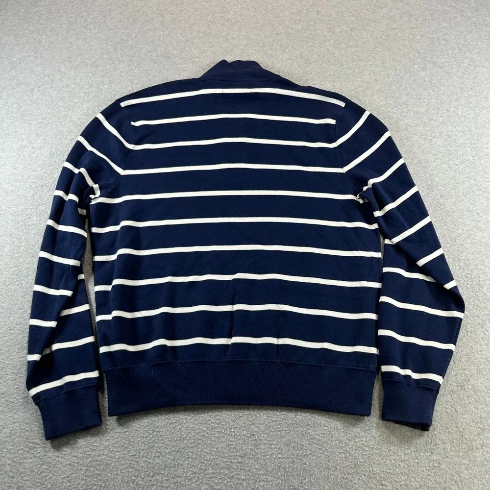 Polo Ralph Lauren Quarter Zip Pullover Mens XL Navy White Stripe Cotton Blend